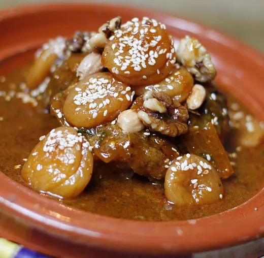 A lamb tagine with caramelised pears and toasted almonds